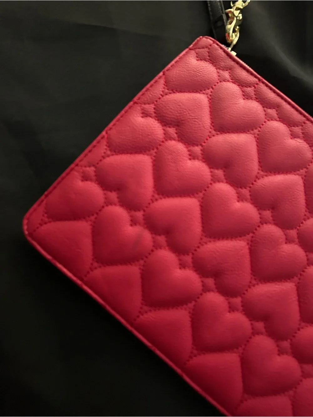 Betsy Johnson Red Quilted Heart Wristlet Clutch Pouch